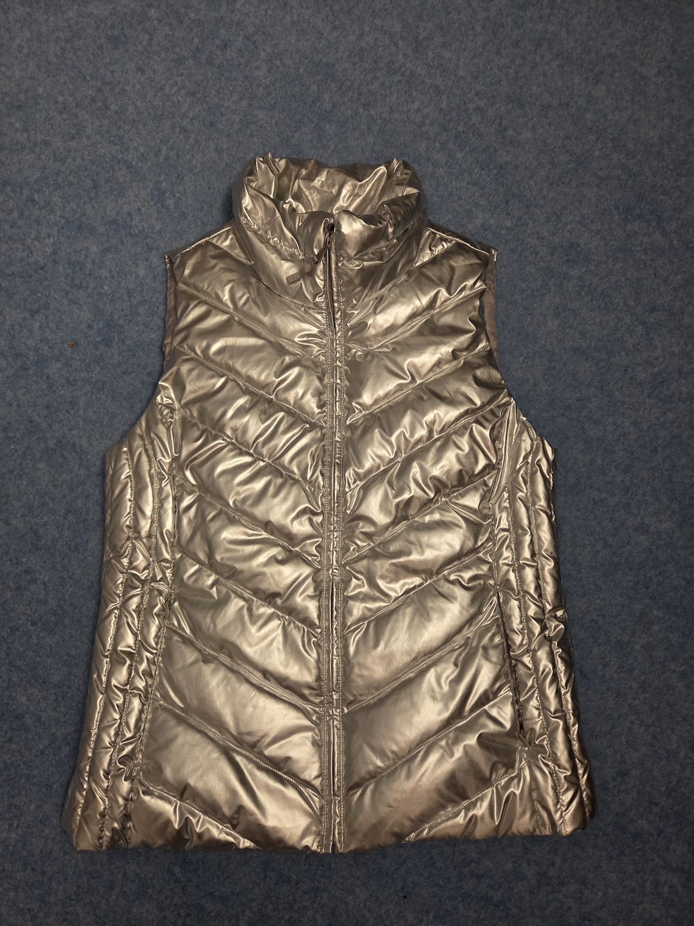 Talbots Shiny Silver Quilted Puffer Vest